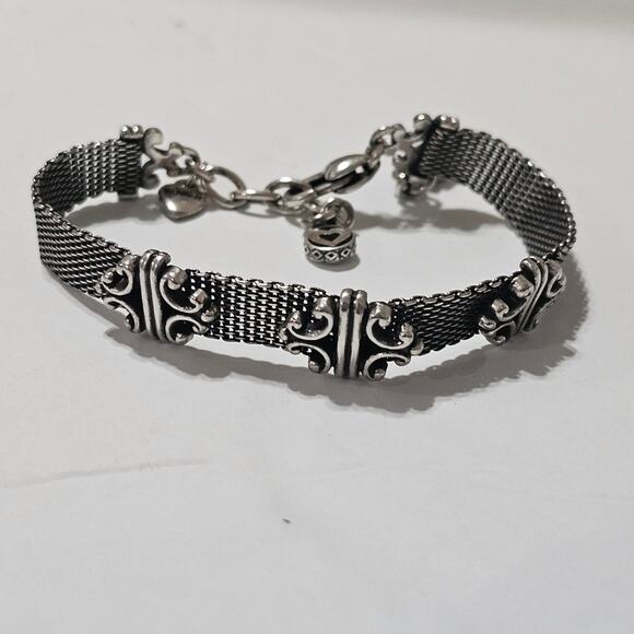 Brighton Vintage Self Love‎ & Respect Silver Mesh Bracelet Scroll Cross Black - Picture 3 of 8